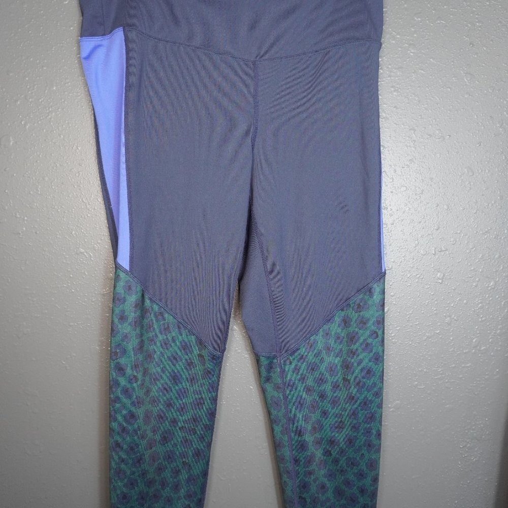 Joy Lab Womens Navy Blue And Green Leopard Mesh Yoga Workout Leggings Size XL - Picture 2 of 6